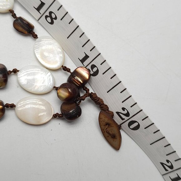 Multi Layer White Mother of Pearl Brown Shell Necklace With Toggle Closure - Picture 6 of 6